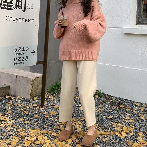 

pants women soft autumn warm slim chic ladies ankle-length elastic waist all-match elegant simple ulzzang female clothes women's & capr, Black;white