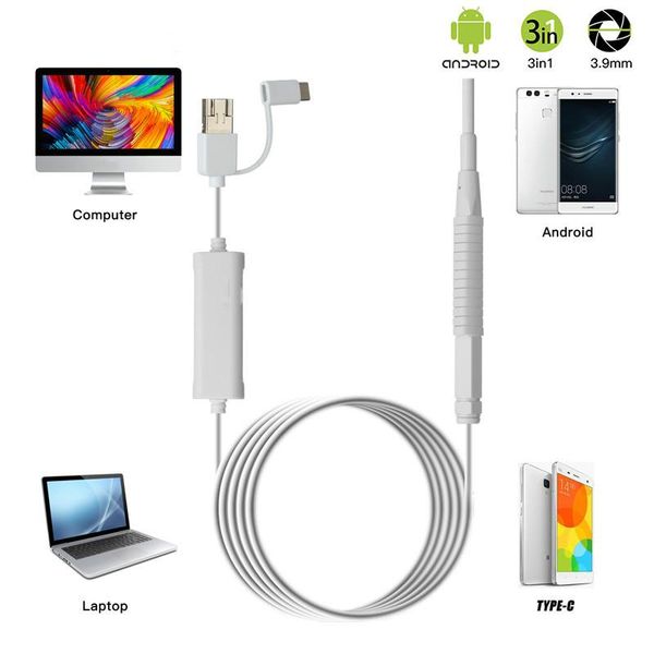 

cameras 3 in 1 otoscope 3.9mm lens ear cleaning usb endoscope hd visual spoon for pc windows inspection camera