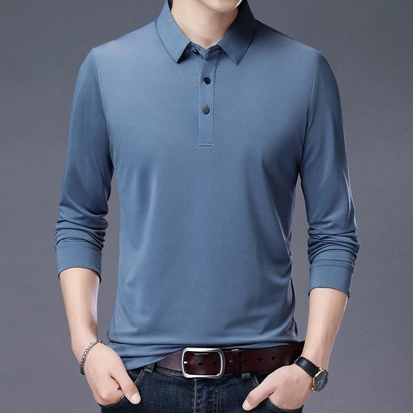 

men's polos autumn 2021 silk long sleeve t-shirt lapel middle aged dad's big size shirt thin, White;black
