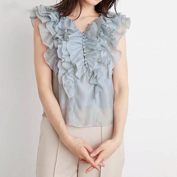 

women's blouses & shirts v neck sleeveless shoulder strapless blouse women ruffles patchwork solid ol summer open back lace up shirt, White