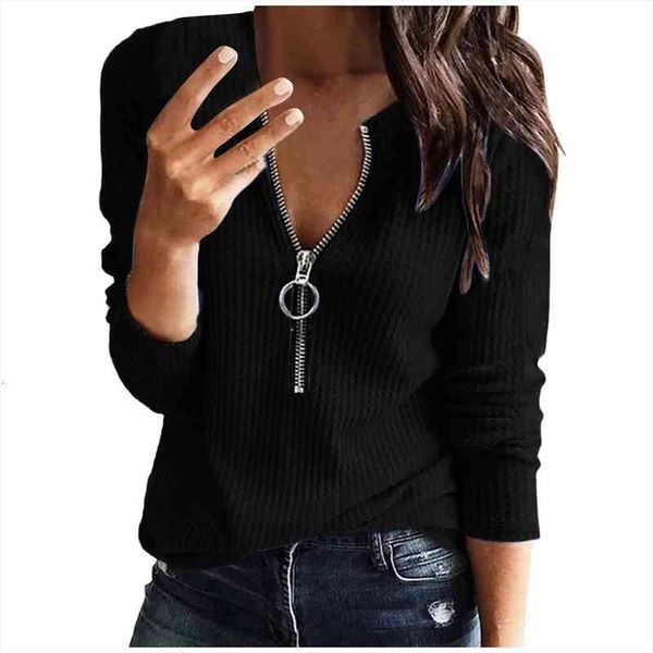 

autumn solid zipper fashion women shirt casual v neck daily holiday, White