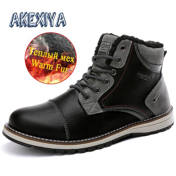 

boots fashion men's winter thick cashmere keep warm men sneakers waterproof lace-up man ankle outdoor motorcycle, Black