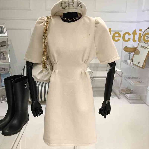 

dress bubble sleeve temperature dressed female spring 2021 niche design medium length thin, Black;gray