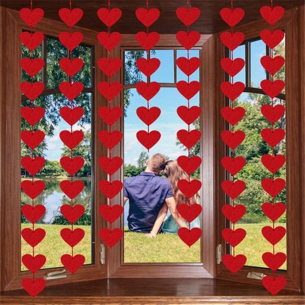 

red hearts rope romantic valentine decoration non-woven marriage room layout diy garland love curtain wedding supplies party
