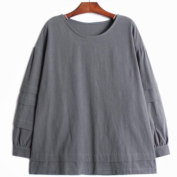 

women's t-shirt superaen pleated lantern sleeve round neck solid color t shirt women loose casual cotton and linen 2021, White