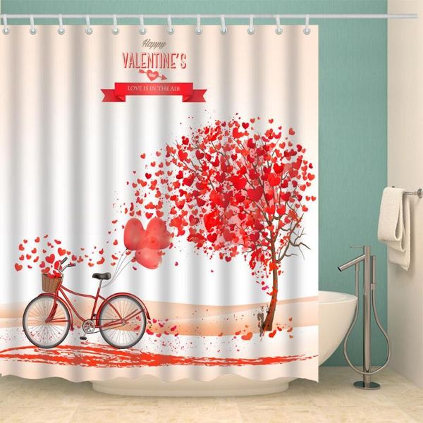 

valentine's day shower curtain love tree bike fashion bath accessories with 12 hooks waterproof polyester fabric bathroom decor curtain