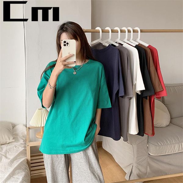 

women's t-shirt summer basic cotton t shirt women oversized solid tees green casual loose tshirt korean o neck, White