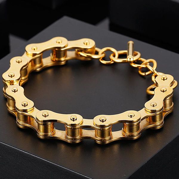 

link, chain heavy gold color stainless steel biker bracelet homme bicycle motorcycle wristband punk rock huge chunky male jewelry gift, Black