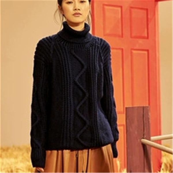 

100% hand made pure wool turtleneck solid knit women fashion loose long pullover sweater white 6color customized women's sweaters, White;black