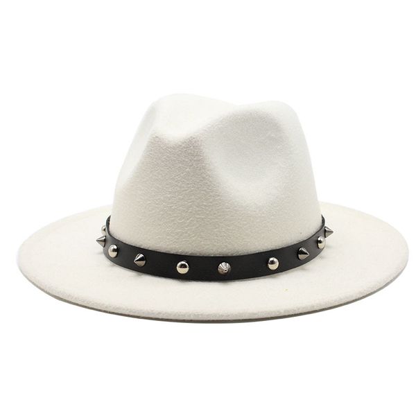 

grain ribbon hat women men wool fedora hat with punk rivet ribbon elegant lady dad winter autumn wide brim jazz church godfather, Blue;gray