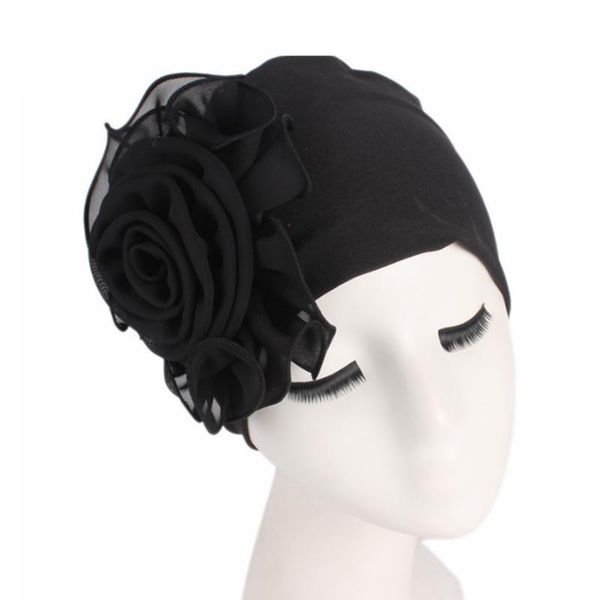 

beanie/skull caps solid color big flower women elastic hair loss cap turban african head wrap hijab wedding party headwear stretch beanies, Blue;gray