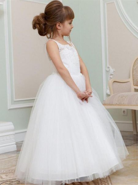 

girl's dresses flower girls jewel pageant lace appliques button tulle kids birthday prom party gown, Red;yellow