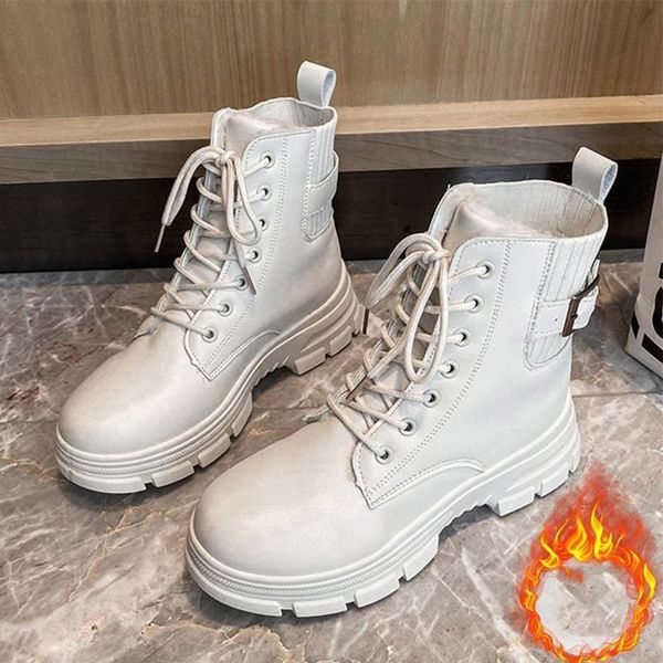 

boots winter women ankle 2021 fashion plush shoes gothic short warm fur black white leather