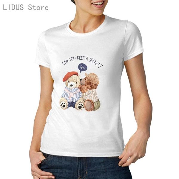 

arrival big yards breathable lovely two cartoon bear pattern printed harajuku lady's short sleeve loose t-shirt tee women's, White