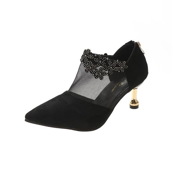 

dress shoes rzsmtya fashion mesh lace women ladies casual pointed toe high stilettos heels pumps feminine mujer sandals, Black