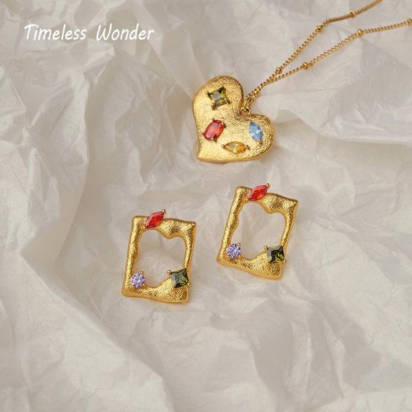 

chokers timeless wonder vintage zirconia heart chains necklace women designer jewelry set ins party gown gift egirl emo rare 1446, Golden;silver