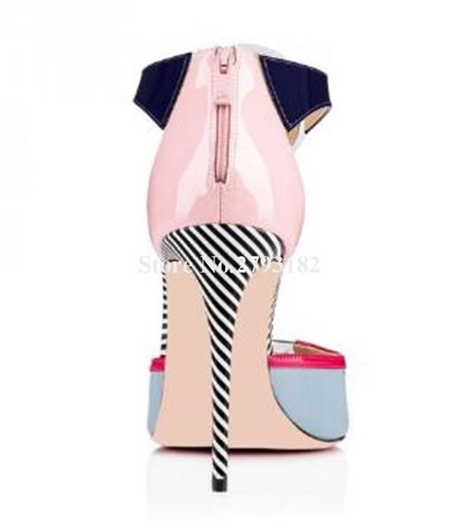 

brand design women fashion peep toe t-strap stiletto heel sandals ankle strap mixed colors high dress heels shoes, Black
