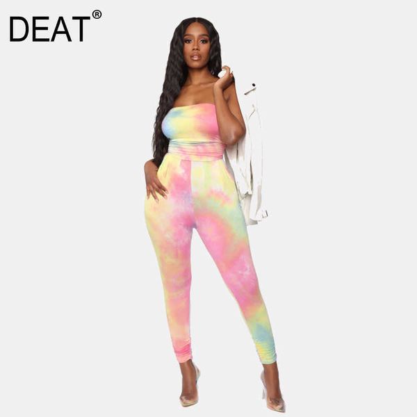 

[deat] summer fashion round neck short sleeve printing dye tie casual pencil pants women two-piece suit 13c665 210527, White