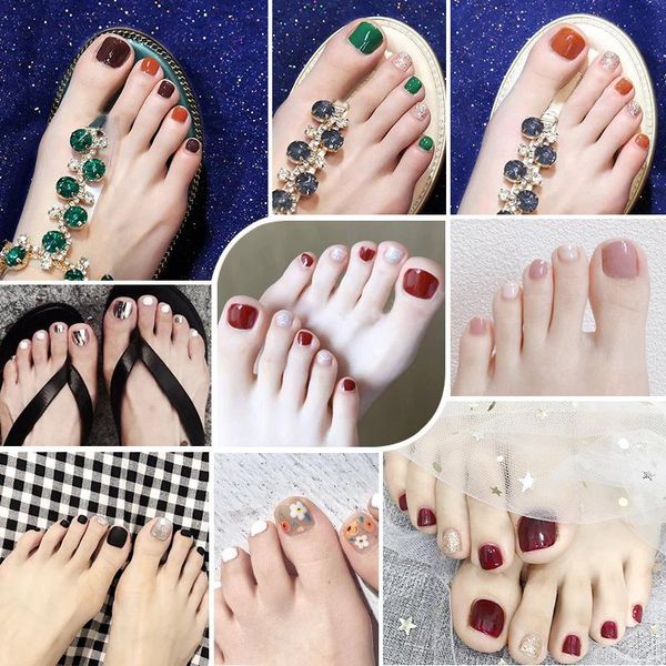 

24pcs fake nails with glue gradients wear long paragraph fashion manicure patch false toenail wearable jelly dw, Red;gold