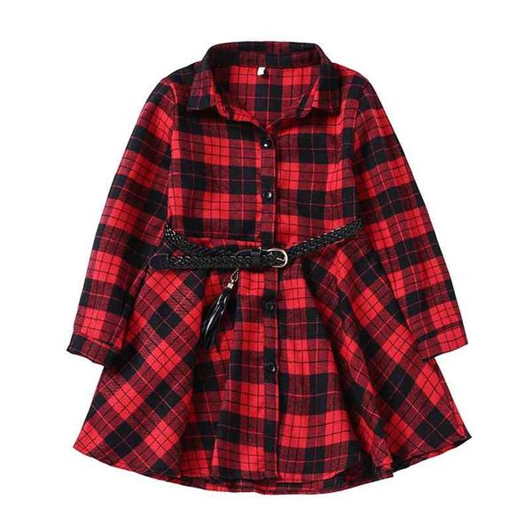 

girls dress long-sleeved princess girl children clothing grid 210515, Red;yellow