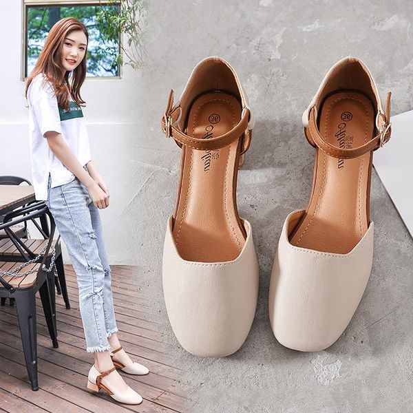 

dress shoes womens heels sandals women summer 2021 retro thick heel mary jane square toe buckle low pumps zapatos de mujer, Black