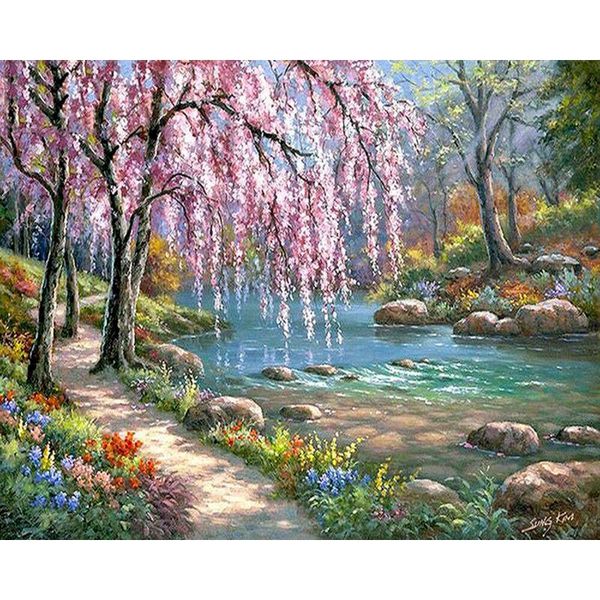 

paintings romantic creek diy coloring paint by number scenery wall art picture acrylic for wedding decoration surprise gift artwork