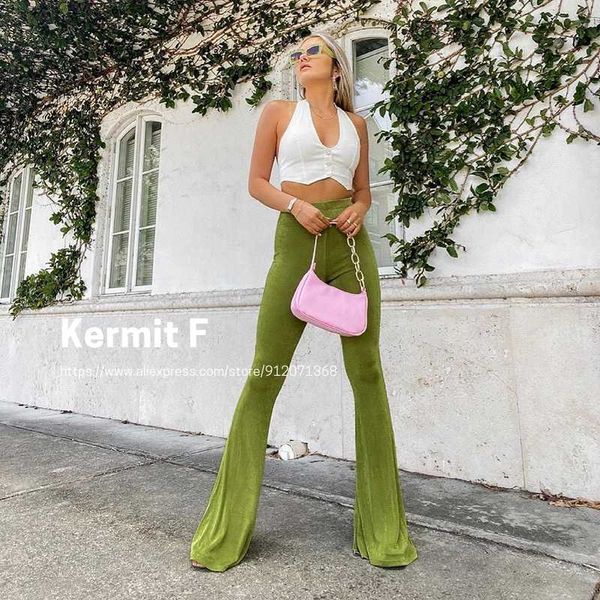

women's pants & capris [kermit f] fashion spring autumn green high waist slim body club party bodycon flare trousers solid casual, Black;white