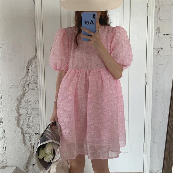 

princess pink slim prom women dress femme loose mini stylish summer short sleeves chic streetwear all match dresses, Black;gray
