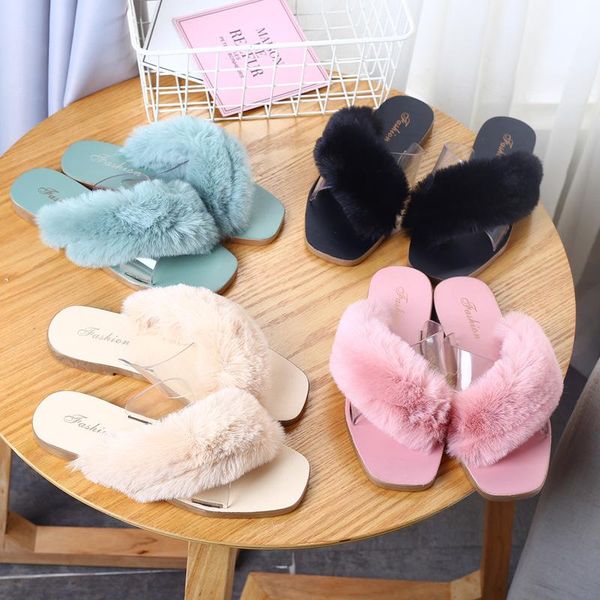 

sandals women's 2021 fashion summer flat suitable external wear plush, Black