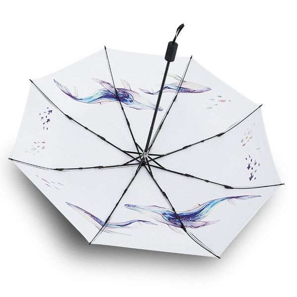 

umbrellas three folding umbrella rain women anti uv parasol cartoon animal whale windproof students sun protection kids