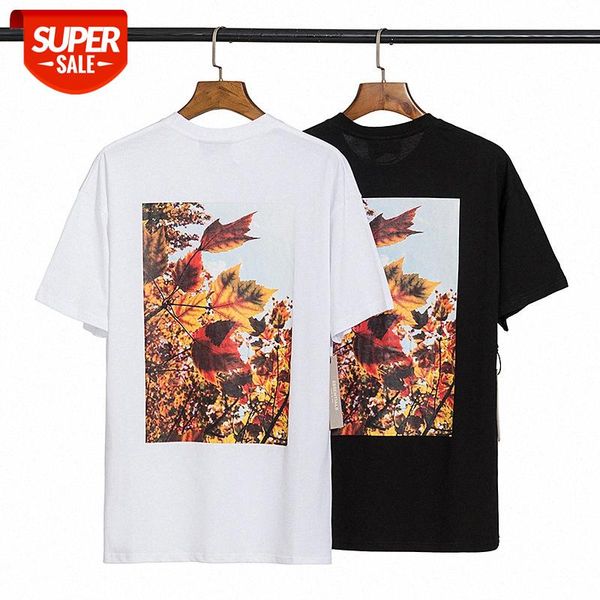

fog eentials double-line floral sunset maple leaf print short-sleeved t-shirt men and women couples loose bottoming shirt #dl4n, White;black
