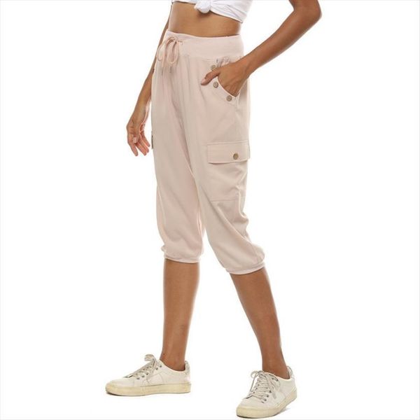 

nibesser solid color cargo women capri trousers with pocket loose cropped harem, Black;white