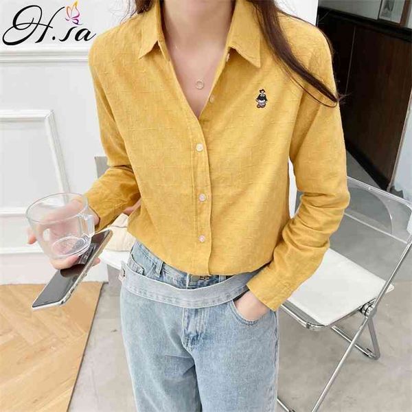 HSA ropa de mujer mulheres tops e bloues giram colarinho amarelo branco formal blusa ol primavera plus size camiseta 210430