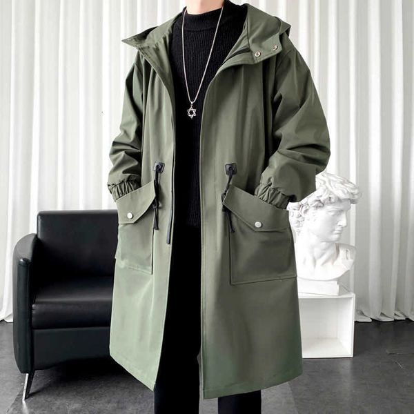 

privathinker autumn men's trench solid color oversized long jacket fashion big pocket hooded trench coats male clothing 211011, Tan;black