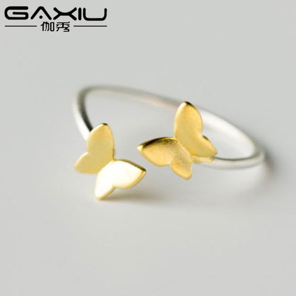 

wedding rings double butterfly open for women silver color adjustable ring female lovely animal fashion party jewelry 2021, Slivery;golden