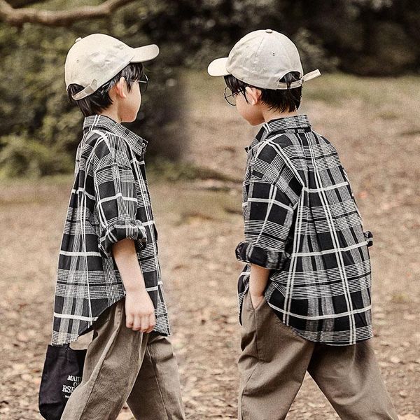 

spring autumn boys plaid long sleeve cotton shirt coat shirts, White;black