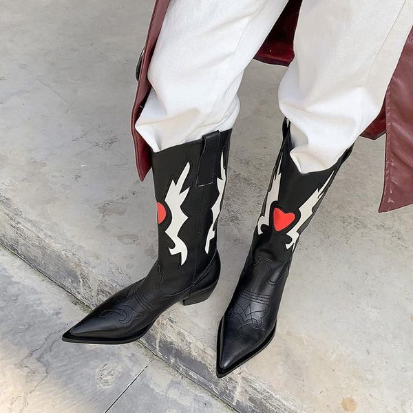 

boots bottes femme 2021 brand riding women's shoes genuine leaterh mixed color western female motorcycle, Black