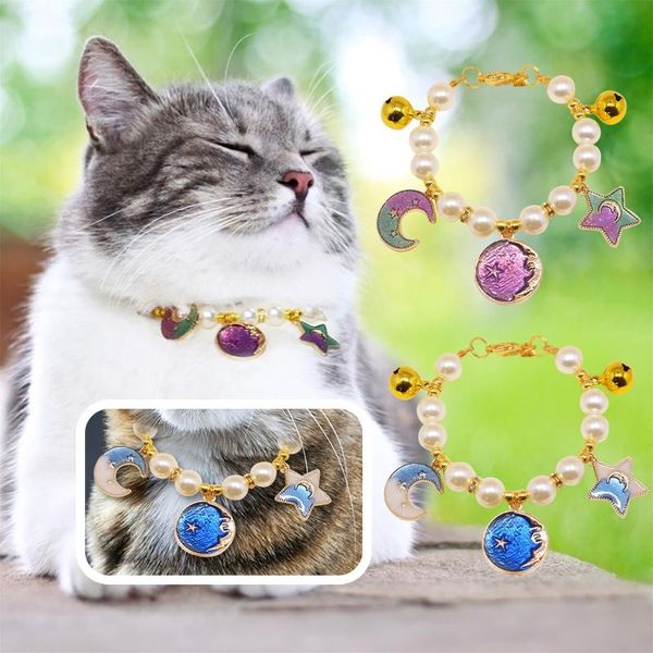 

cat costumes pet star pearl necklace neck ornament dog bell collar fashion jewelry decoration accessories