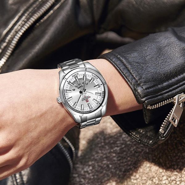 

wristwatches watch menp brand men watches full steel waterproof casual quartz date sport military wrist relogio masculino, Slivery;brown