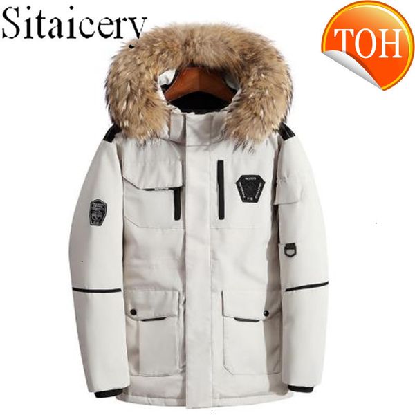 

men's winter down jacket thicken with real fur collar warm parka -30 degrees waterproof men coat size 3xl outwear, Black