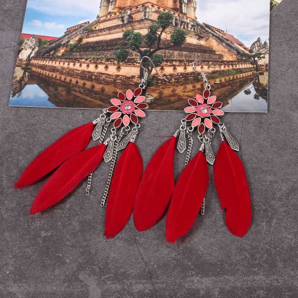 

earring bohemian street tassel sunflower feather seaside rort rice beads exotic earrings, Golden