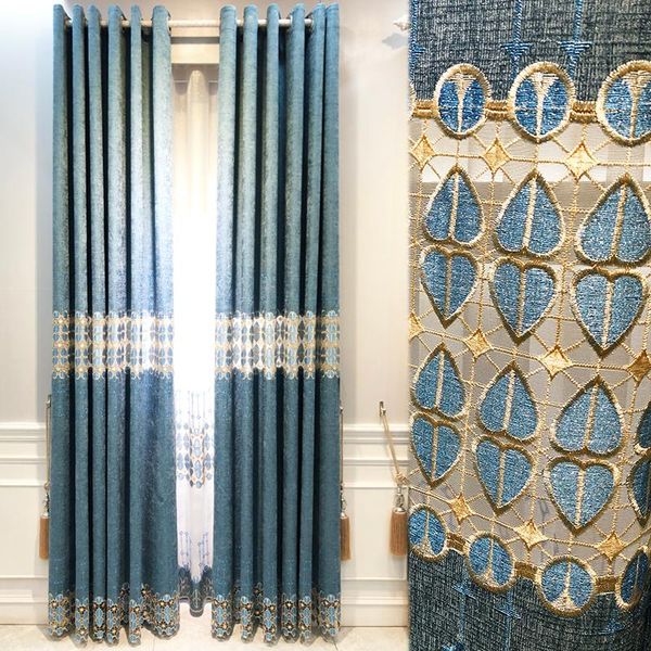 

modern simple light luxury high-end semi-blackout curtains for living room bedroom balcony embroidered customization curtain & drapes