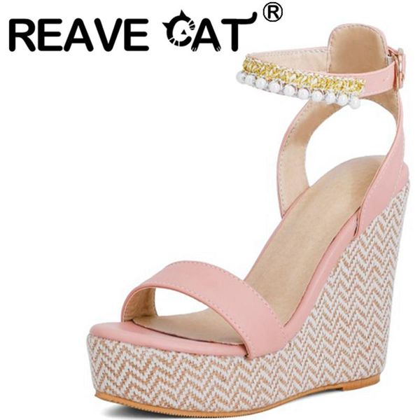 

dress shoes reave cat 2021 slingbacks sweet beading mixed color open toe ankle buckle strap 12.5cm wedge sandal with platform size 30-48, Black