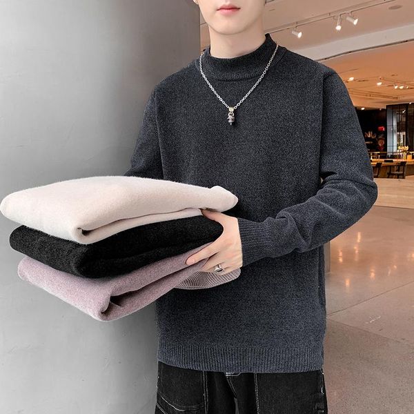 

men's sweaters winter high school students half turtleneck sweater men thickened youth thick knit boy tide, White;black