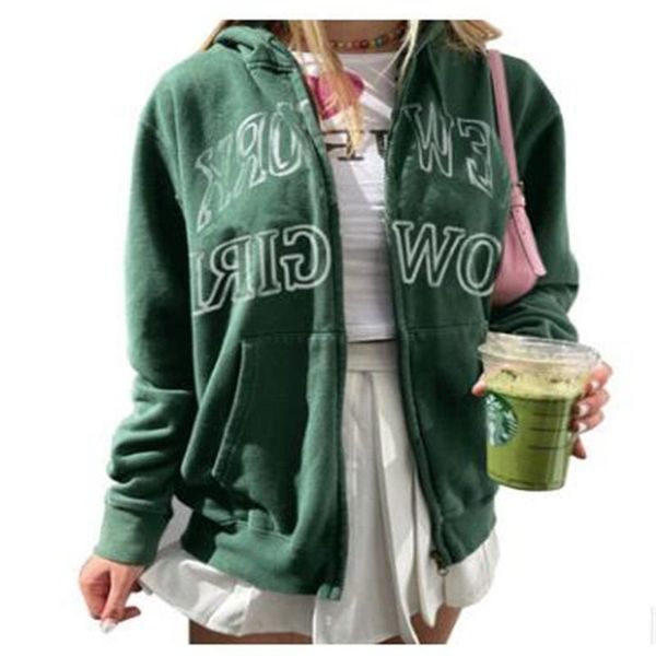 

women's hoodies & sweatshirts 2021 fashion korean version baseball uniform women/girl letter print loose zipper hooded preppy style gre, Black