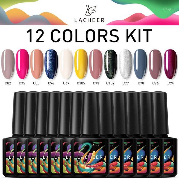

lacheer 12pcs/lot gel nail polish kits soak off uv/led lacquer uv set semi permanent shiny varnish1, Red;pink