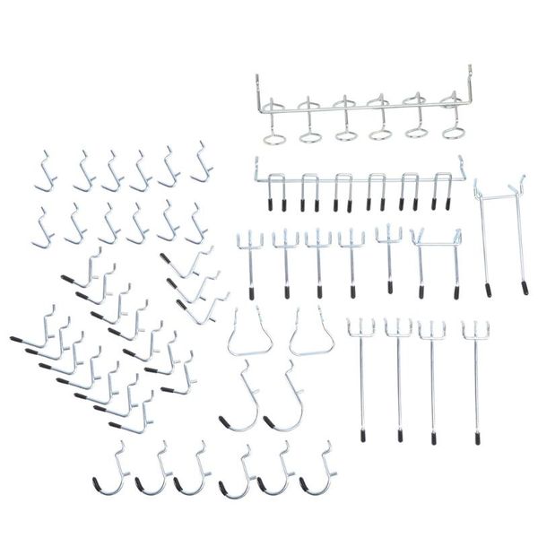 

hooks & rails 52pcs metal peg board pegboard garage work shop storage display organization steel hanging tool (random color)