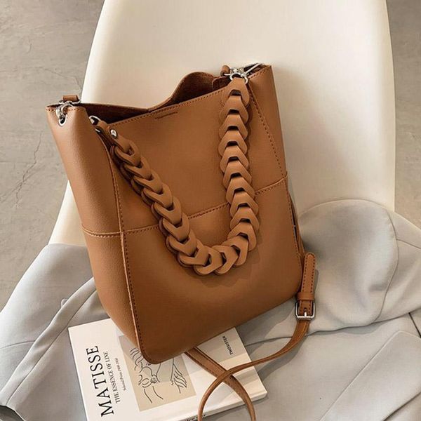 

evening bags women bucket bag large capacity totes pu leather for wide woven shoulder straps crossbody