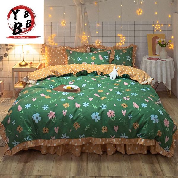 

bedding sets korean green bedclothes luxury duvet cover romantic lace girls princess quilts  full single flowers