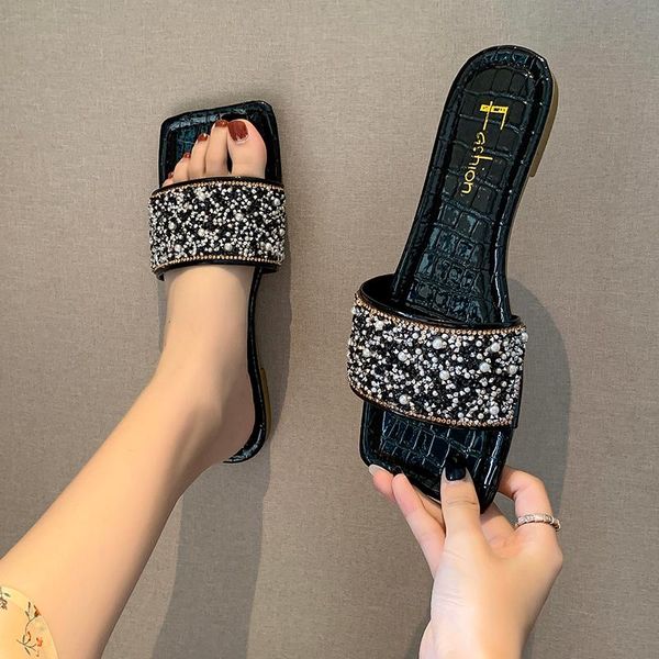 

fashion woman's sandals summer shoes gladiator beach black white green flat heels mule slippers size 35-39
